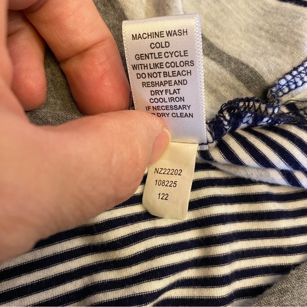 Cable & Gauge Hooded Top Navy Gray White Striped Size Medium Hoodie Short Sleeve - Picture 7 of 8